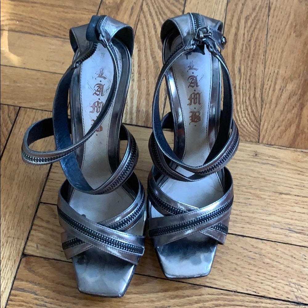 L.A.M.B.  metallic zippered heels w/ platform
